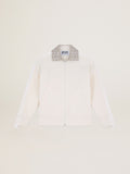 Papyrus white Denise Star Collection zipped sweatshirt with crystal collar| Golden Goose