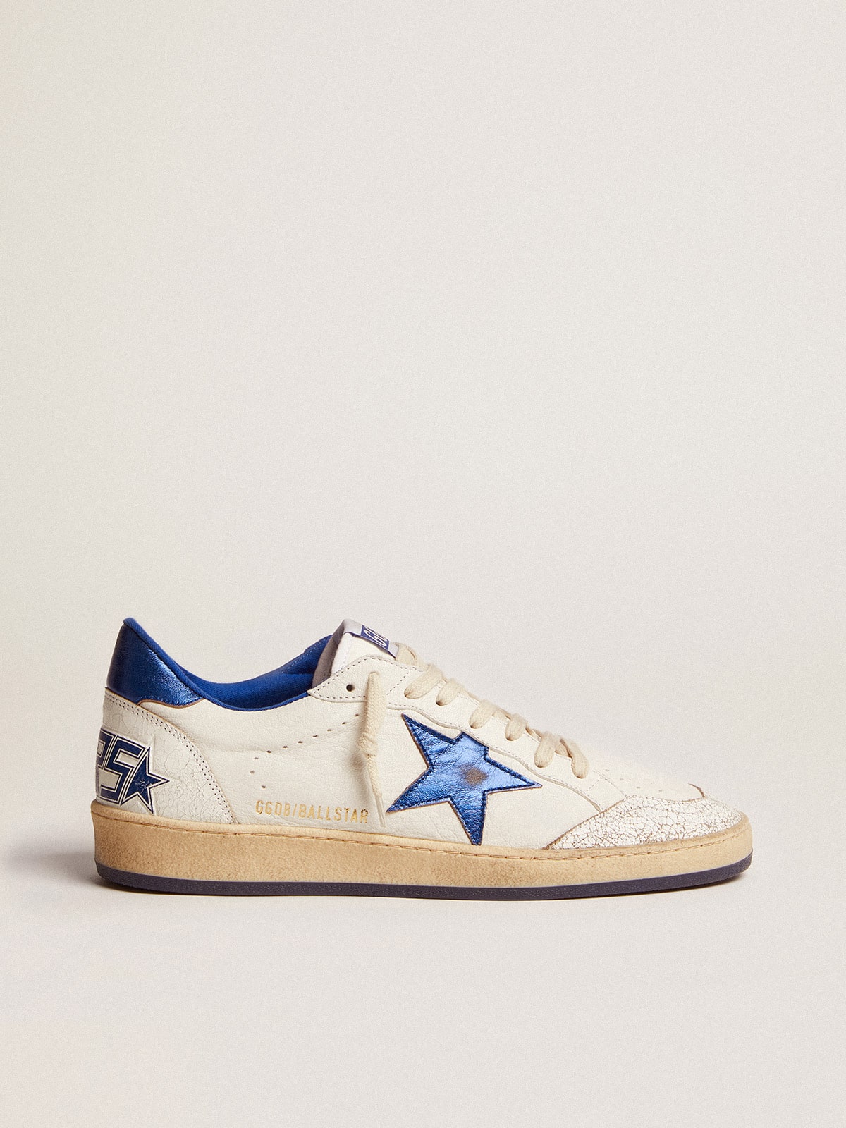 Men's Ball Star in white nappa with blue star and heel tab| Golden Goose