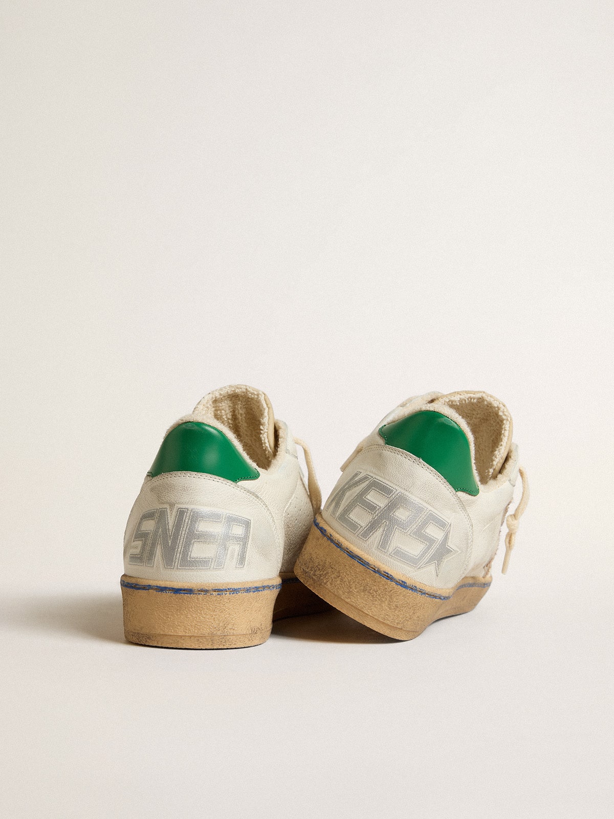 Ball Star LTD with sand mesh star and green leather heel tab| Golden Goose