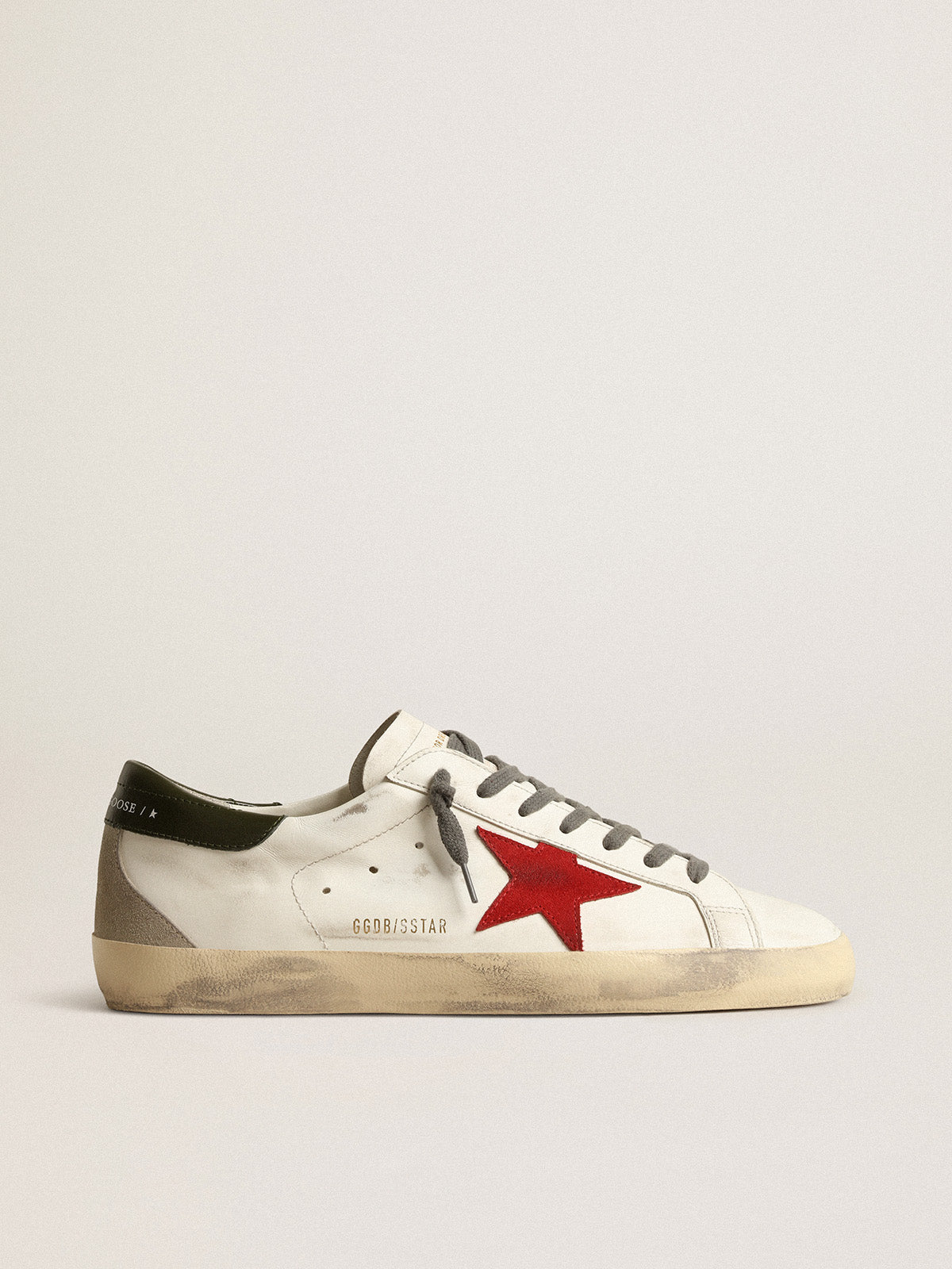 Super-Star with red suede star and green leather heel tab| Golden Goose