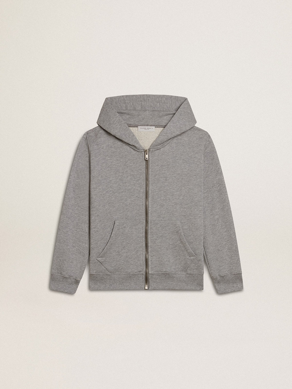 Gray melange hooded sweatshirt with print on the back| Golden Goose