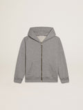 Gray melange hooded sweatshirt with print on the back| Golden Goose