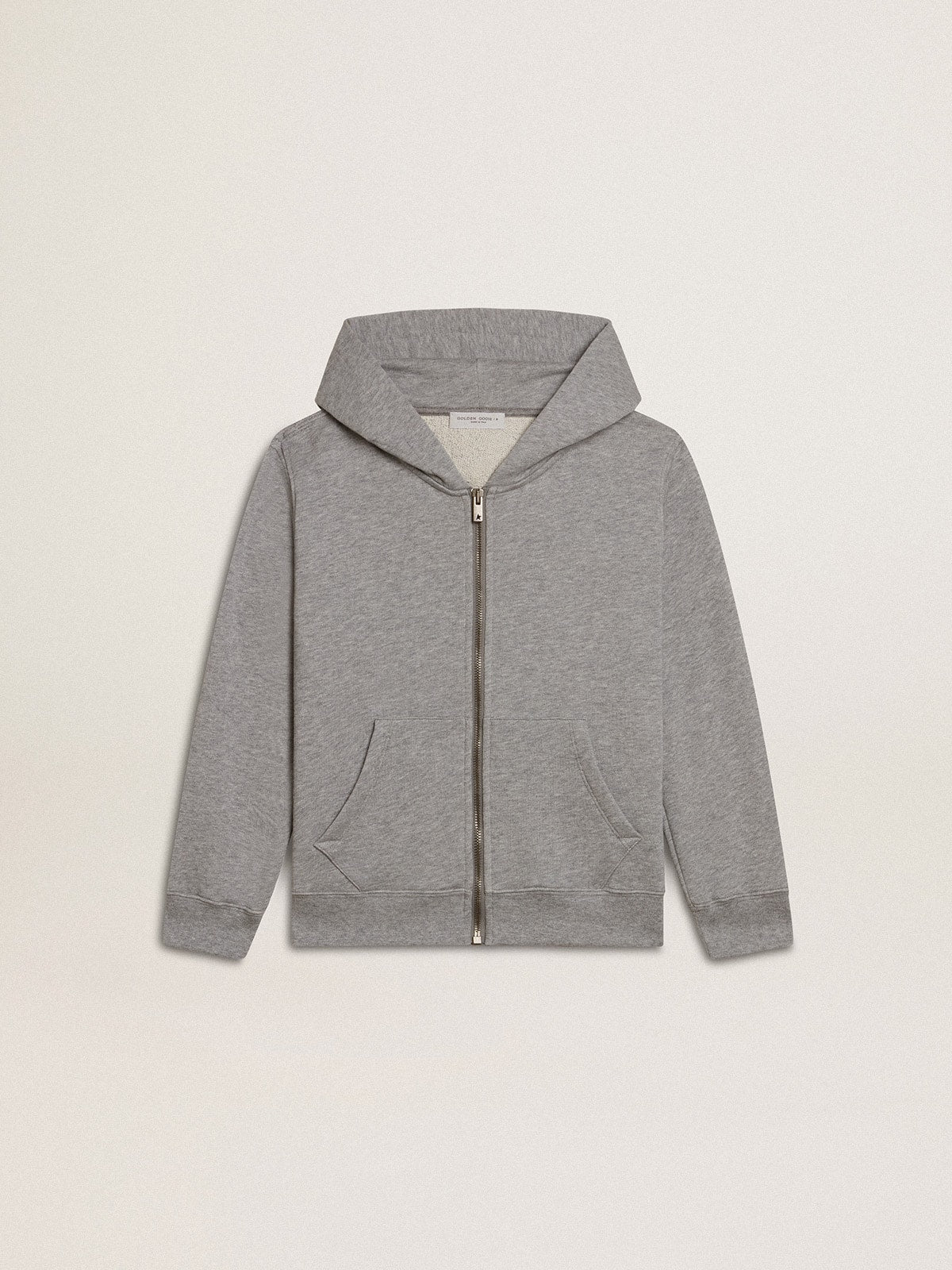 Gray melange hooded sweatshirt with print on the back| Golden Goose