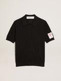 Women's polo shirt in black merino wool| Golden Goose
