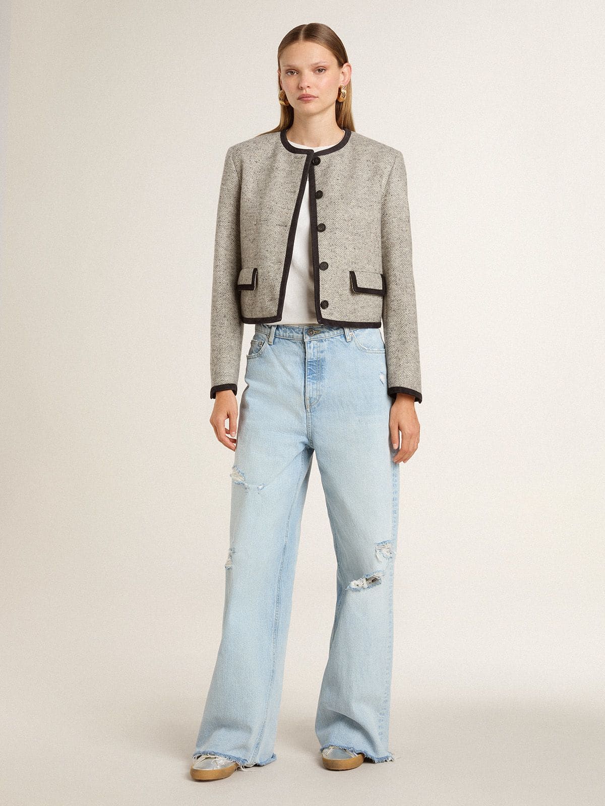Super-Star in silver metallic leather with leather star and heel tab| Golden Goose