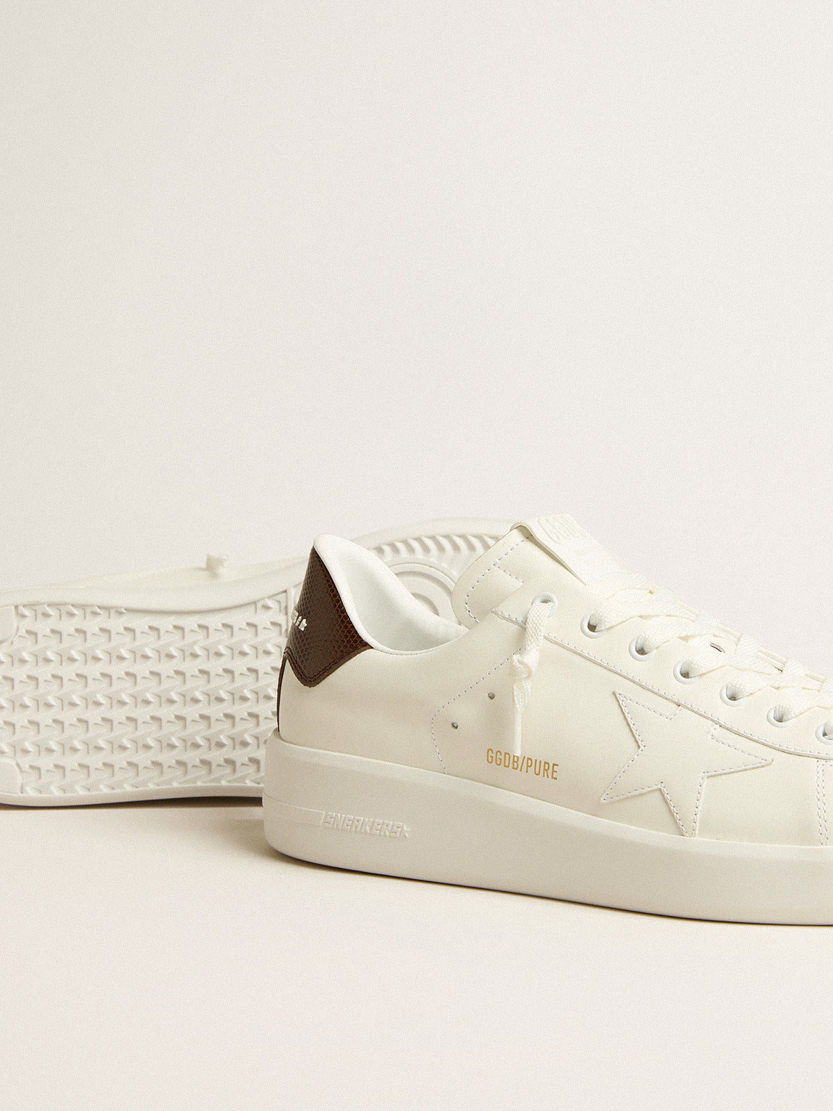 Purestar with white star and burgundy lizard-print heel tab| Golden Goose
