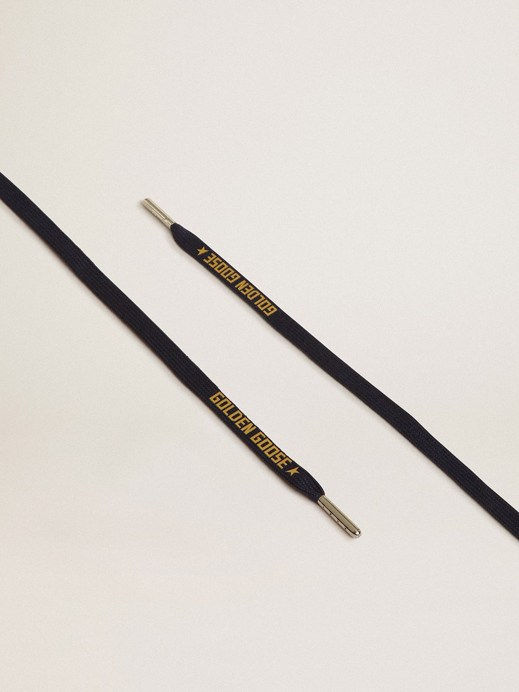 Navy blue cotton laces with contrasting gold logo| Golden Goose