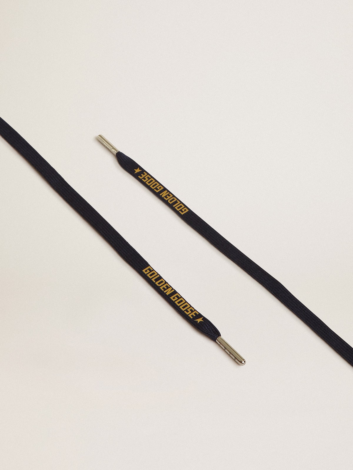 Navy blue cotton laces with contrasting gold logo| Golden Goose