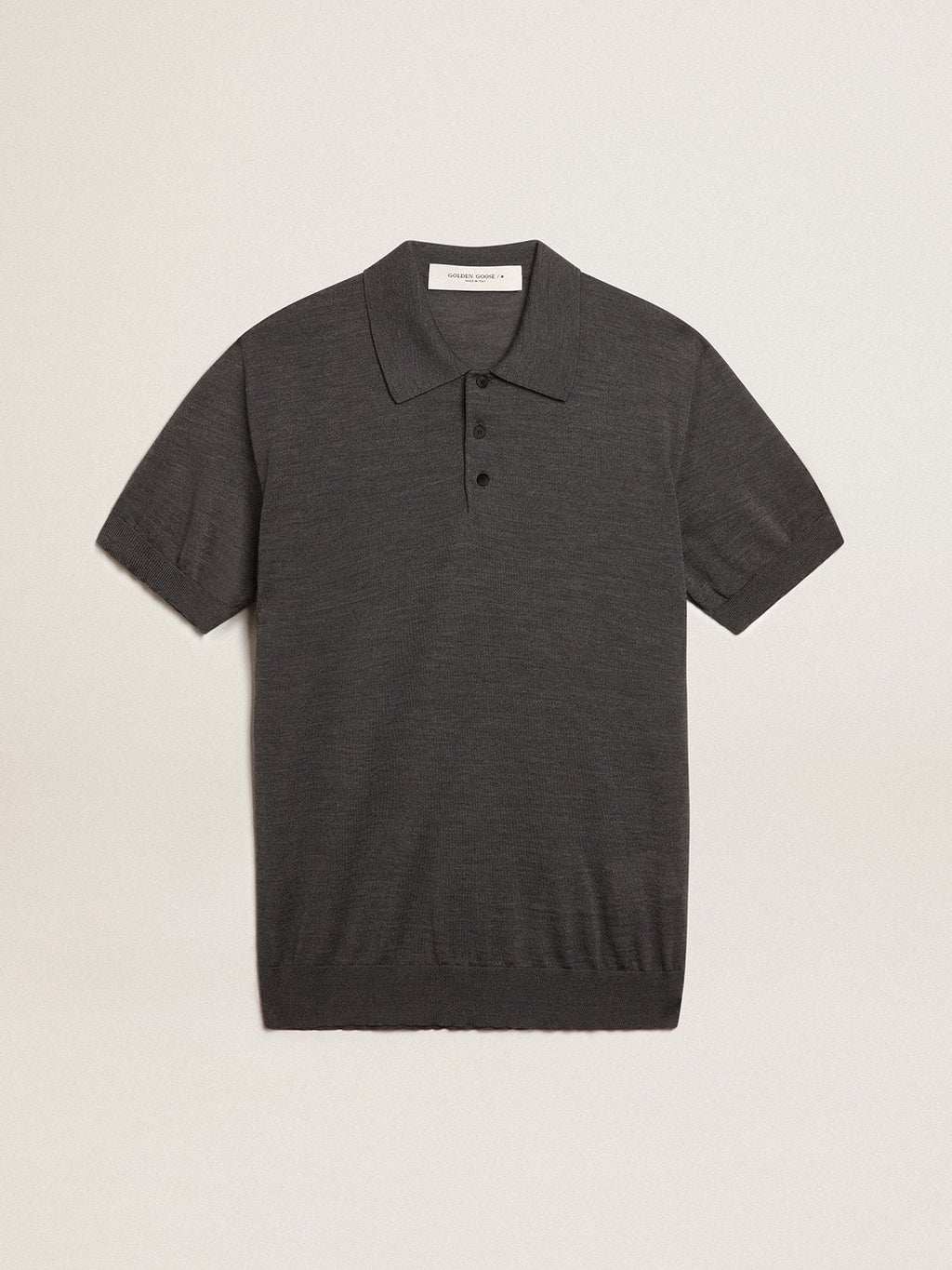 Men's short-sleeved polo shirt in gray merino wool| Golden Goose