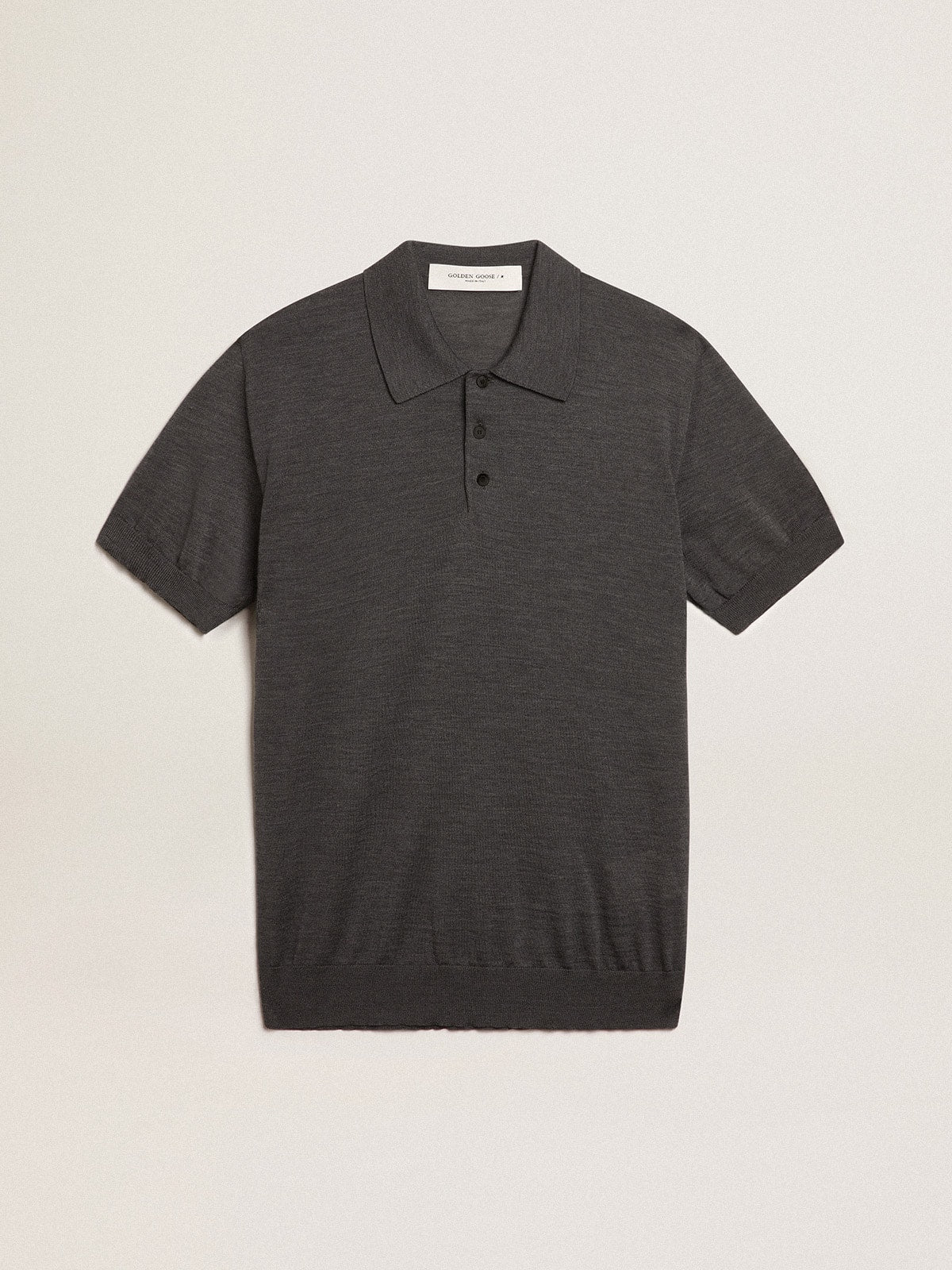 Men's short-sleeved polo shirt in gray merino wool| Golden Goose