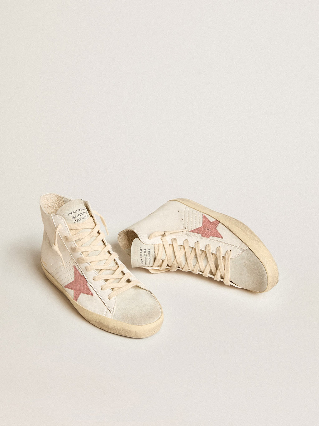 Francy in cream nappa with pink crocodile-print leather star| Golden Goose