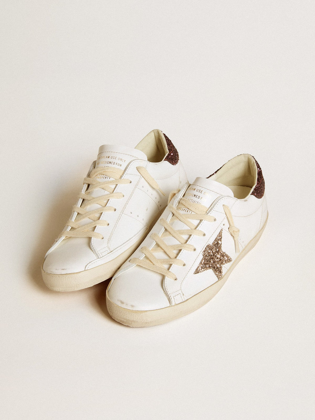 Women's Super-Star with gold glitter star and burgundy glitter heel tab| Golden Goose