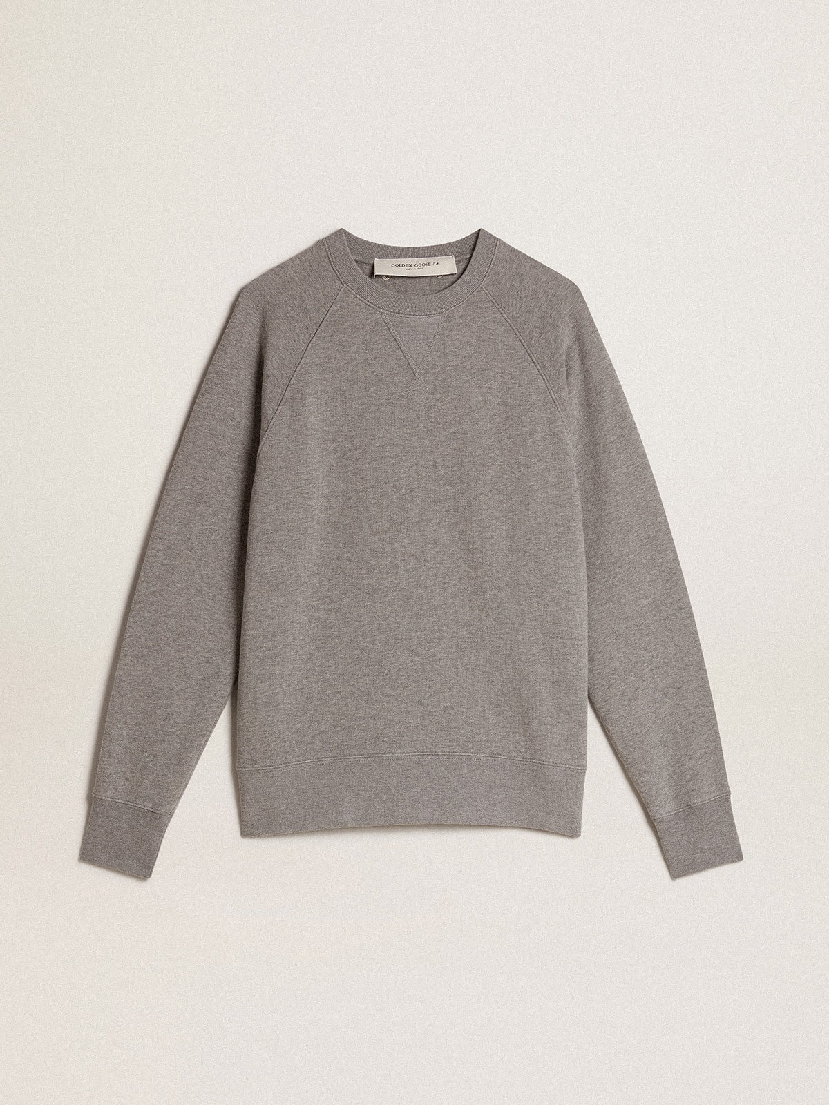 Gray melange cotton sweatshirt with manifesto on the back| Golden Goose