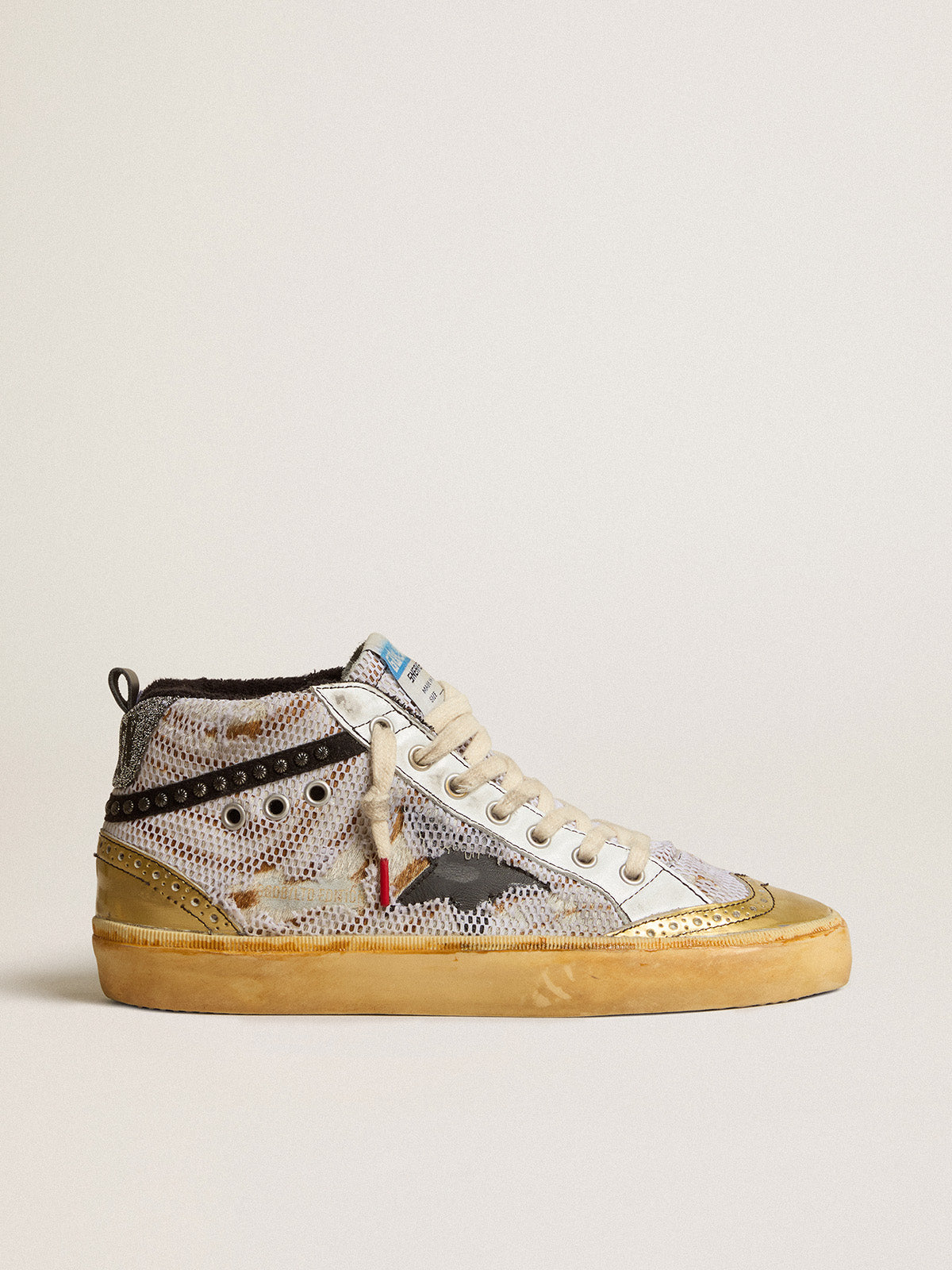 Mid Star LAB in pony skin and mesh with black star and studded flash| Golden Goose