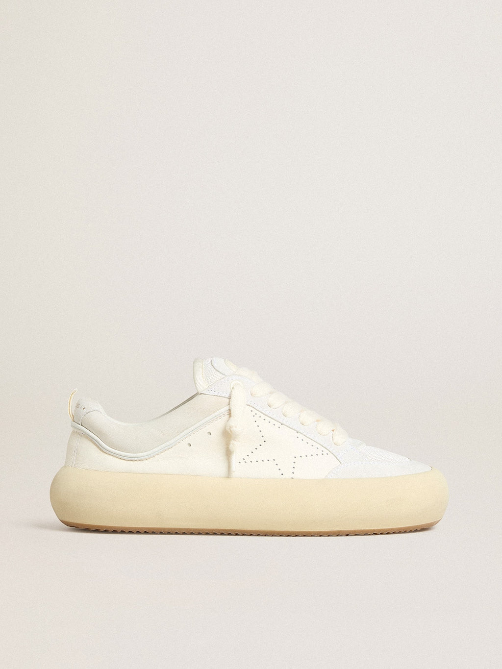 Men's Space-Star Cube in white leather with perforated star| Golden Goose