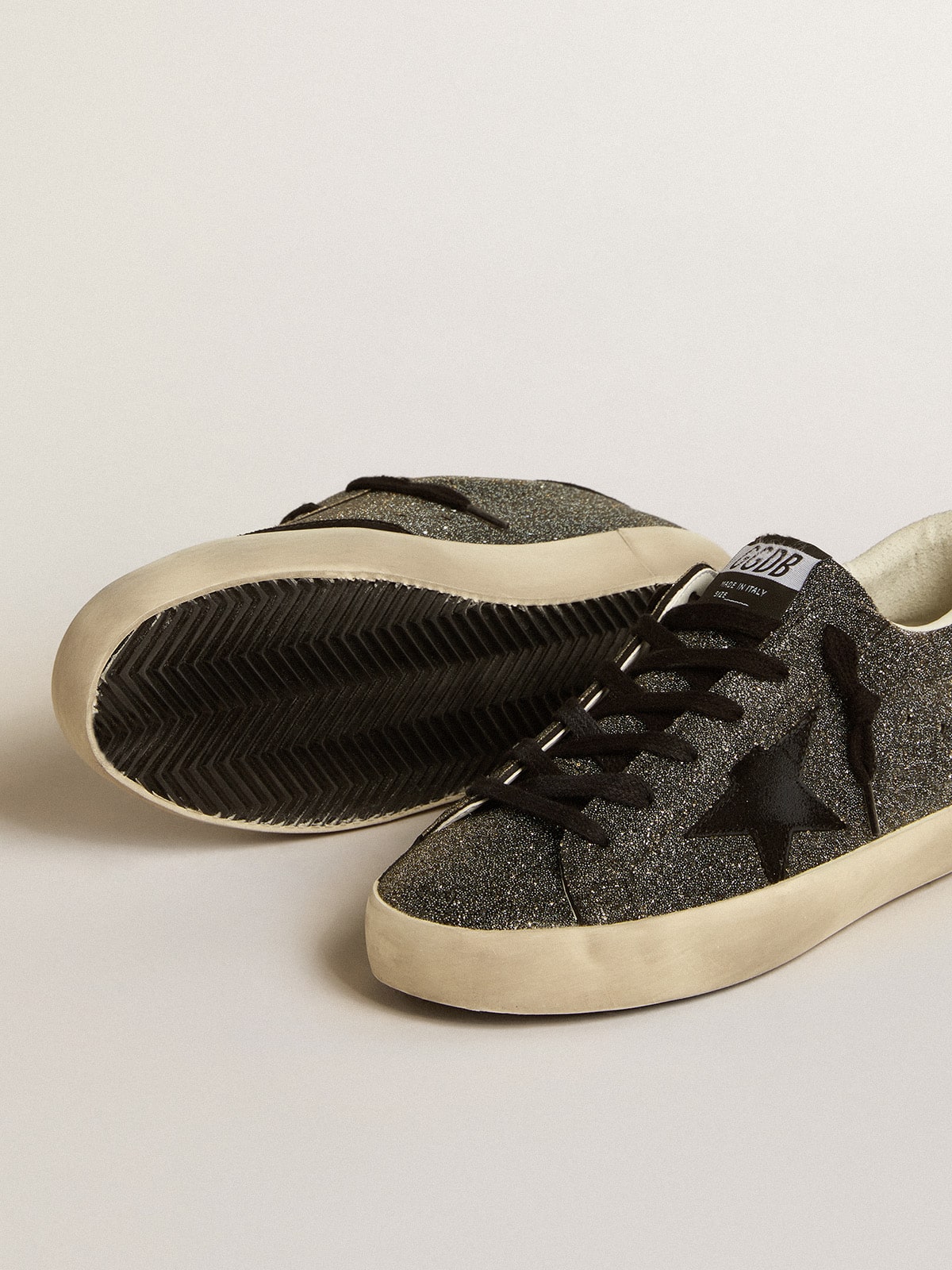 Women's Super-Star in black Swarovski crystals with black suede star| Golden Goose