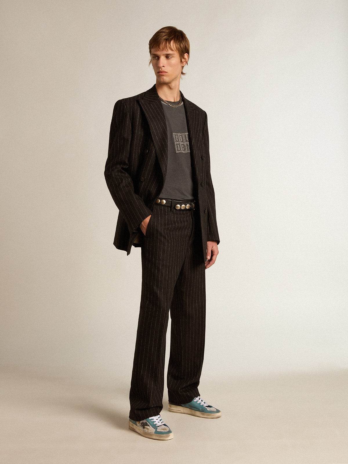 Men's Stardan in distressed mesh and petrol-colored upper| Golden Goose