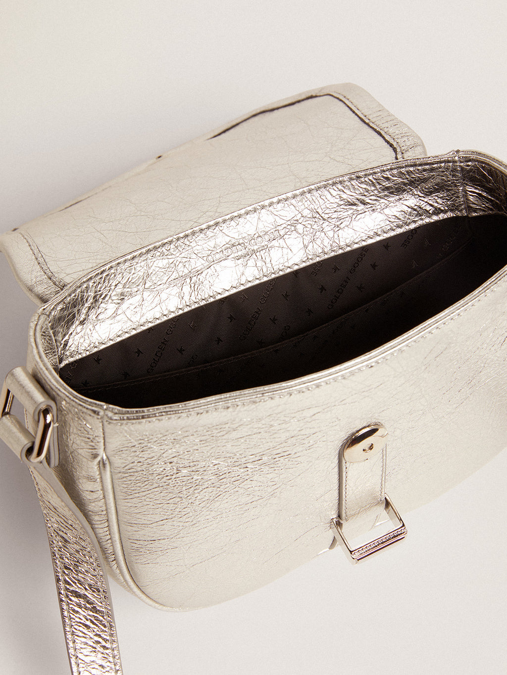 Women's small Rodeo Bag in silver laminated leather| Golden Goose