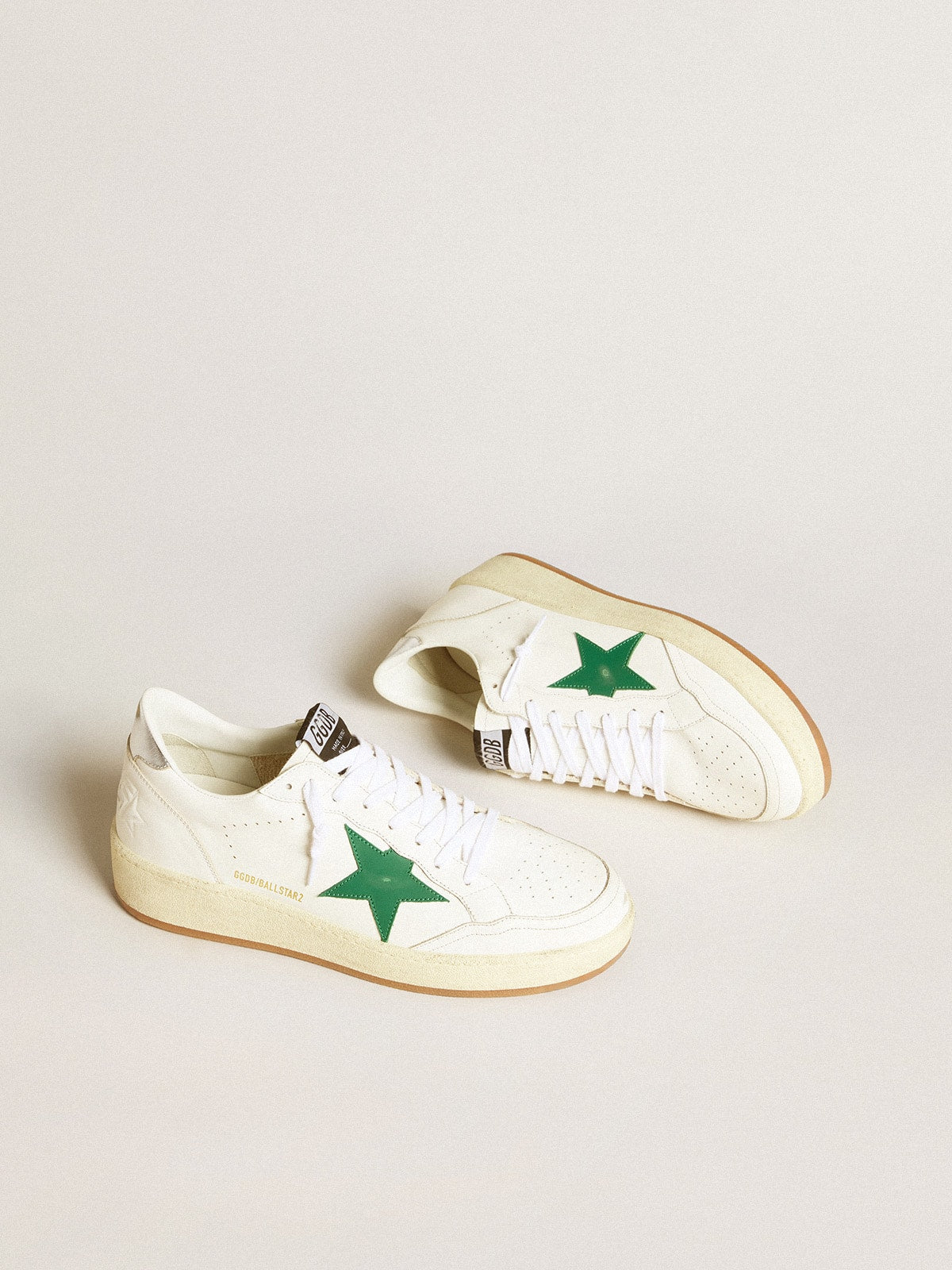 Men's Ball Star 2 with green leather star and metallic leather heel tab| Golden Goose