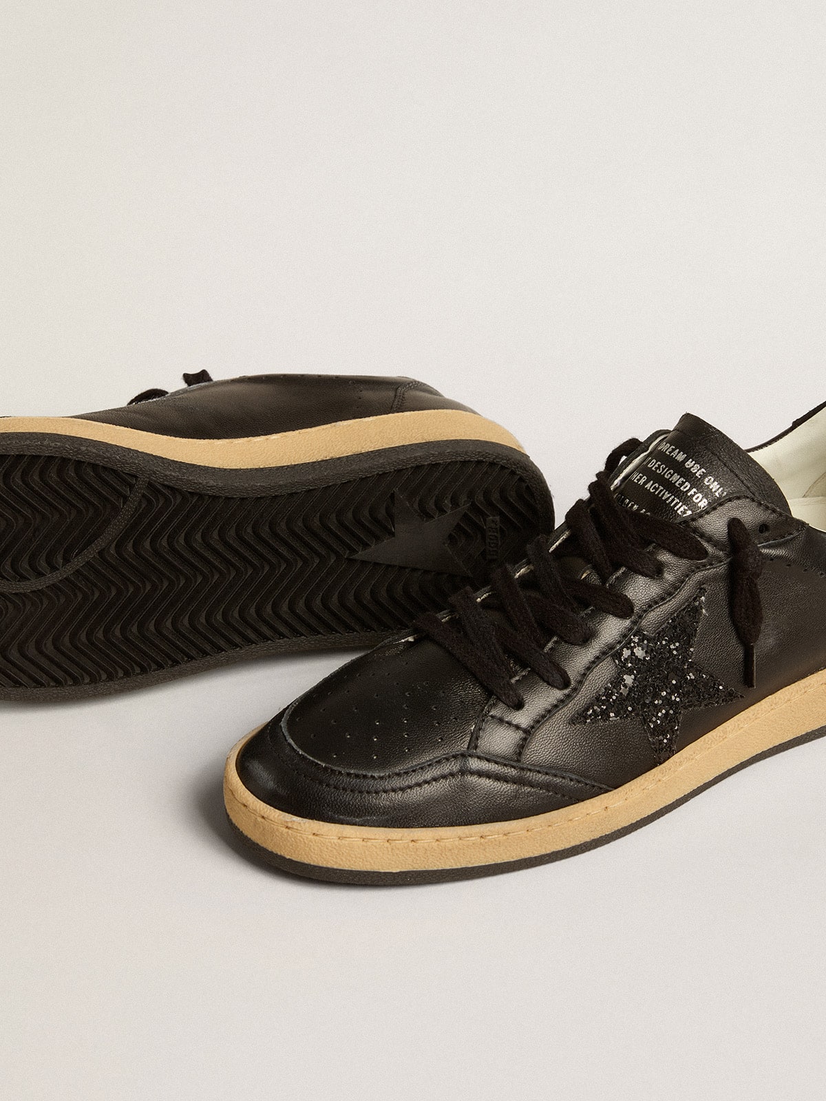 Women's Ball Star in black nappa with black glitter star and suede heel tab| Golden Goose