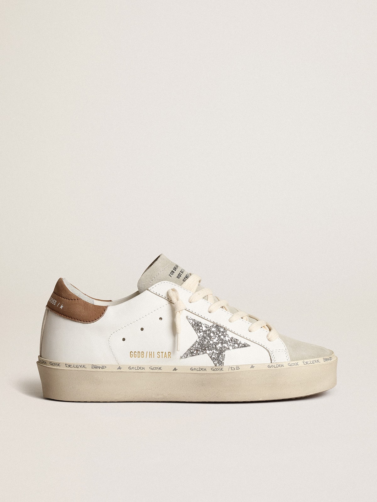 Women's Hi Star with silver glitter star and dove-gray nubuck heel tab| Golden Goose