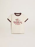 Boys' white cotton T-shirt with faded print at the center| Golden Goose