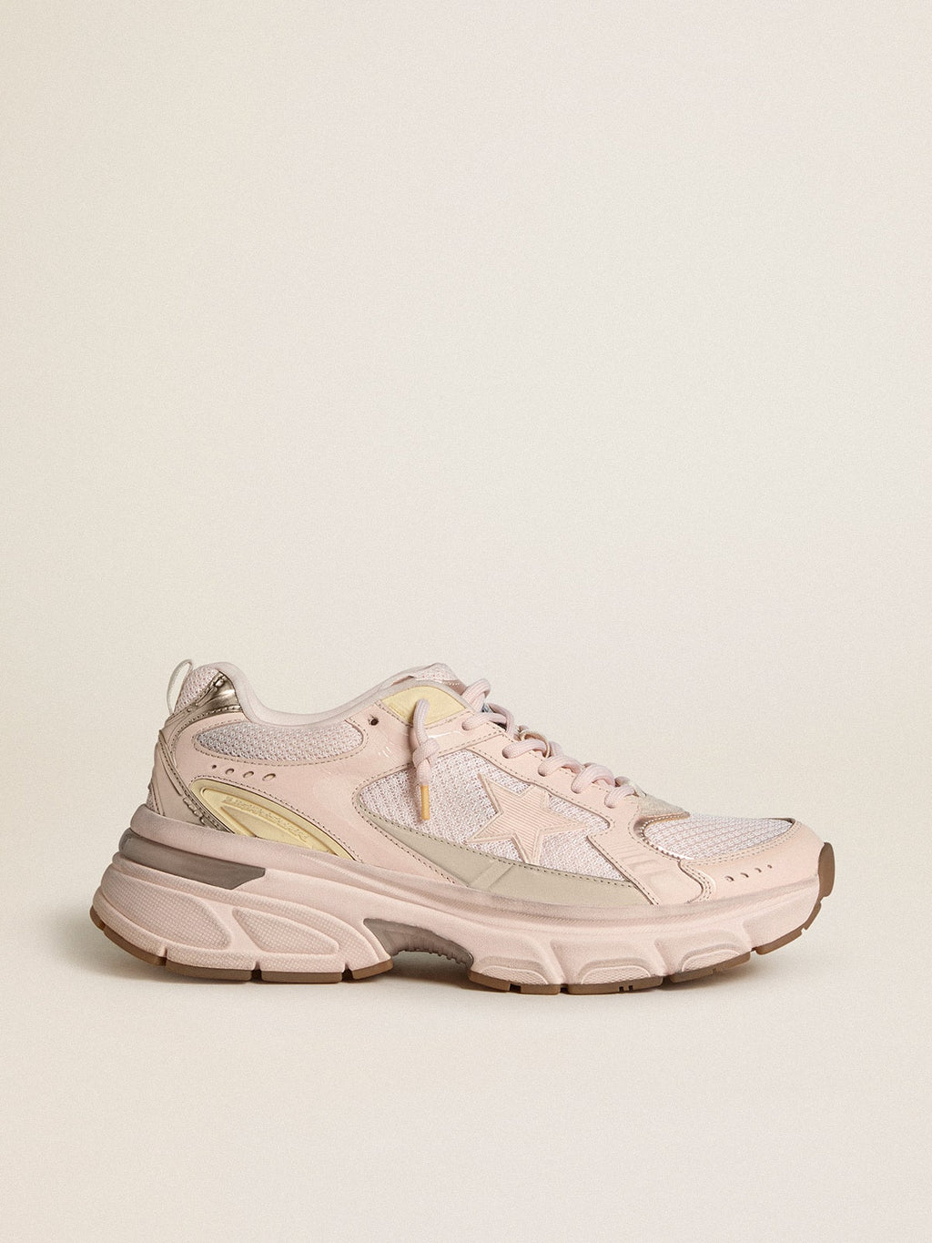Women's Lightstar with pink leather and mesh upper and pink star| Golden Goose