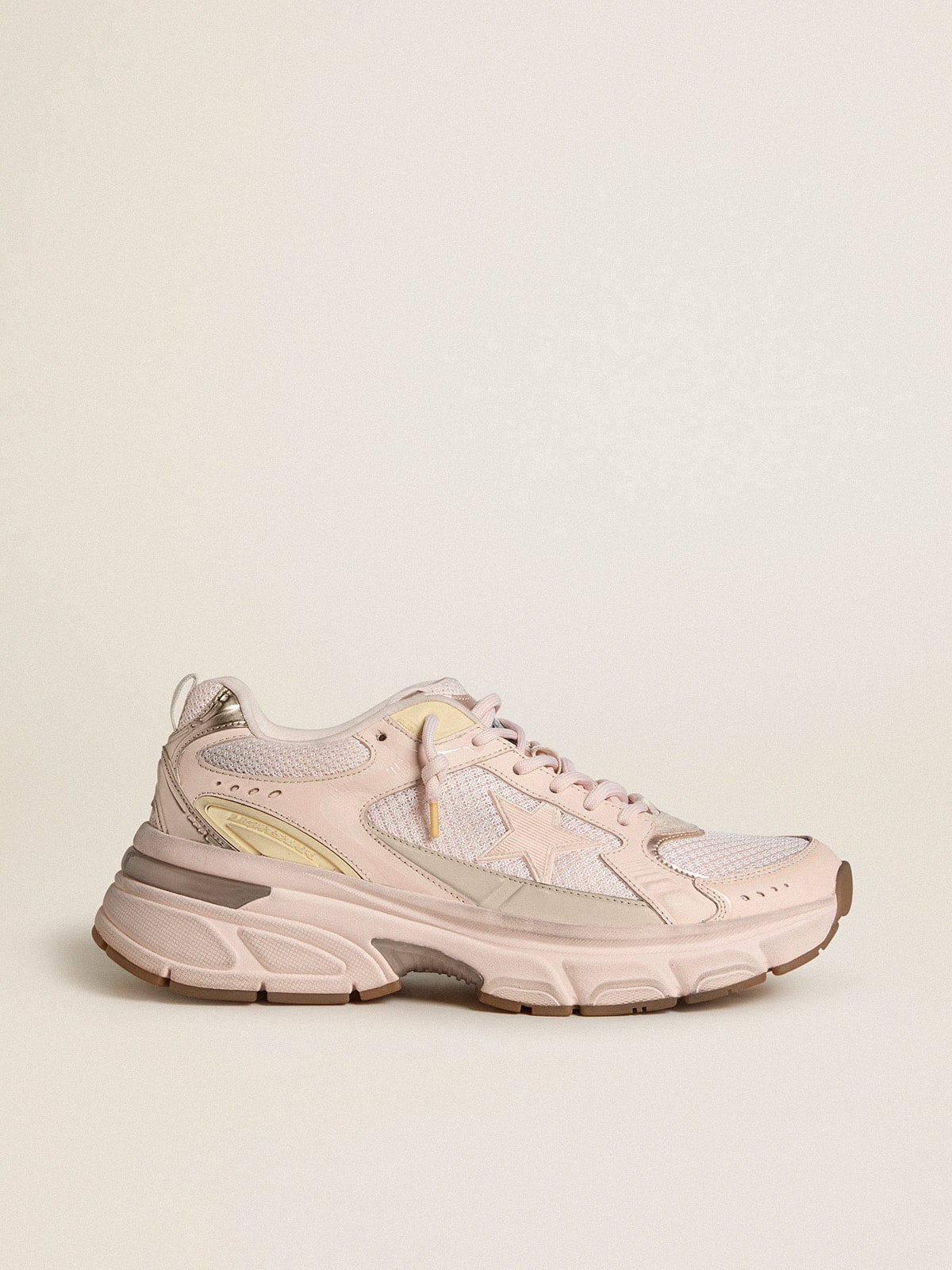 Women's Lightstar with pink leather and mesh upper and pink star| Golden Goose