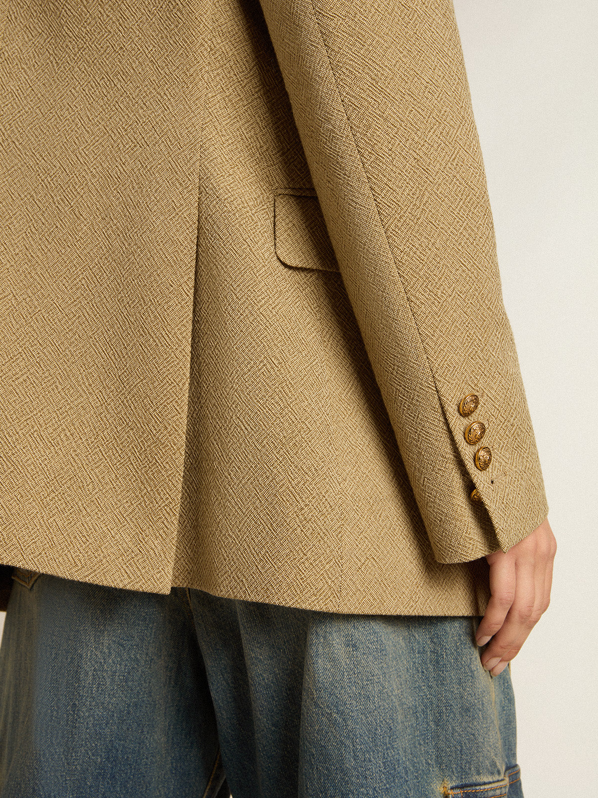Women's pale beech-colored wool double-breasted blazer| Golden Goose