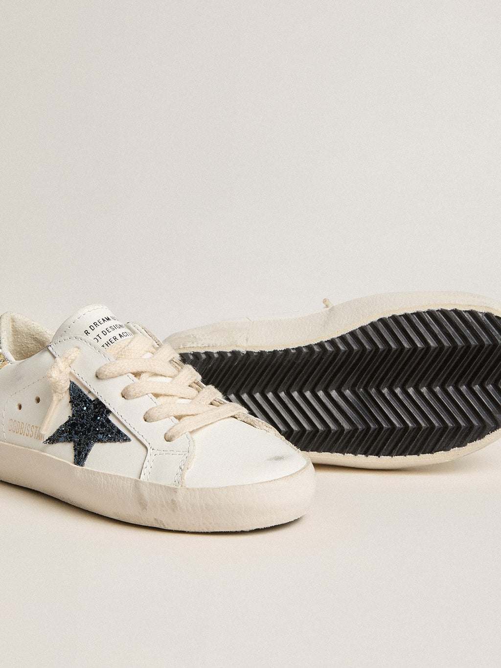 Young Super-Star in leather with glitter star and heel tab| Golden Goose