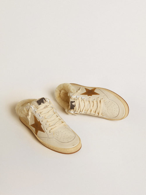 Ball Star Sabots in leather with suede star and beige shearling lining| Golden Goose