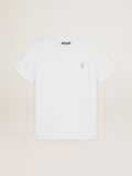 Women's white T-shirt with silver glitter star on the front| Golden Goose