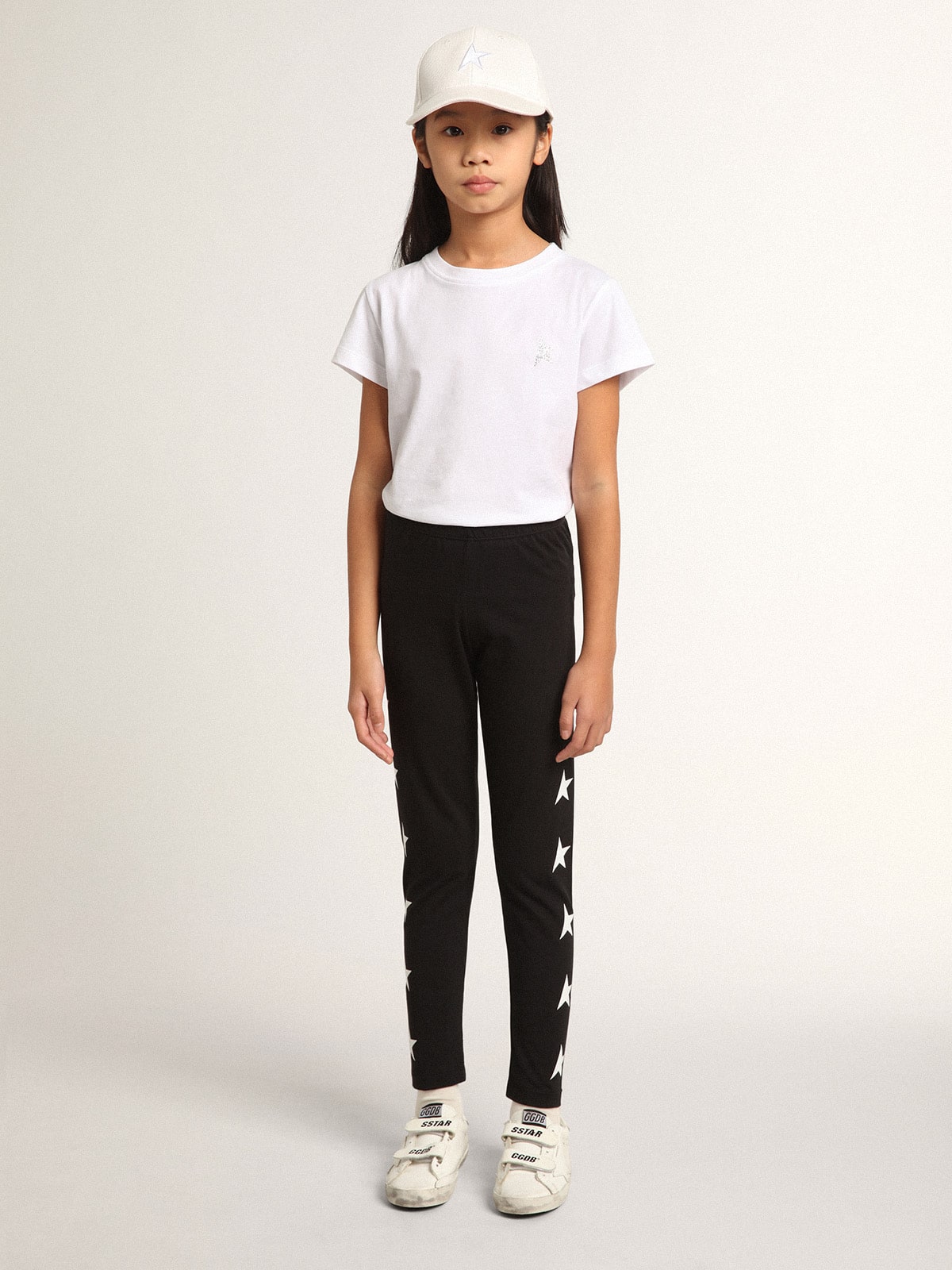 Girls' black leggings with white stars on the sides| Golden Goose