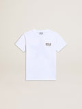 Boys' white T-shirt with contrasting dark green logo and star| Golden Goose