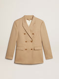 Women's double-breasted blazer in sand with gold heraldic buttons| Golden Goose