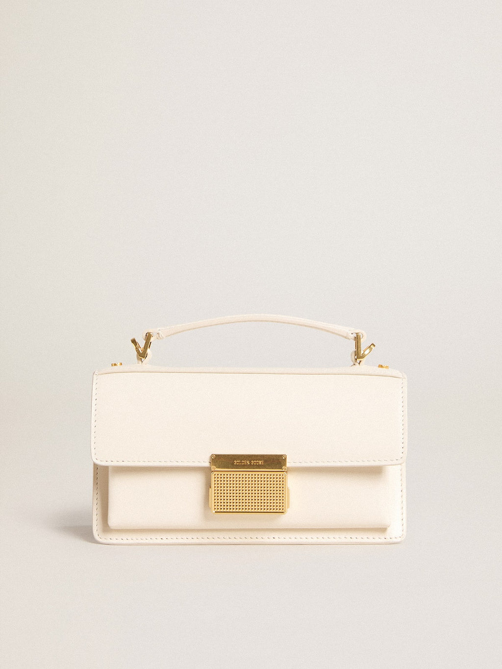 Small Venezia Bag in butter-colored boarded leather with gold details| Golden Goose