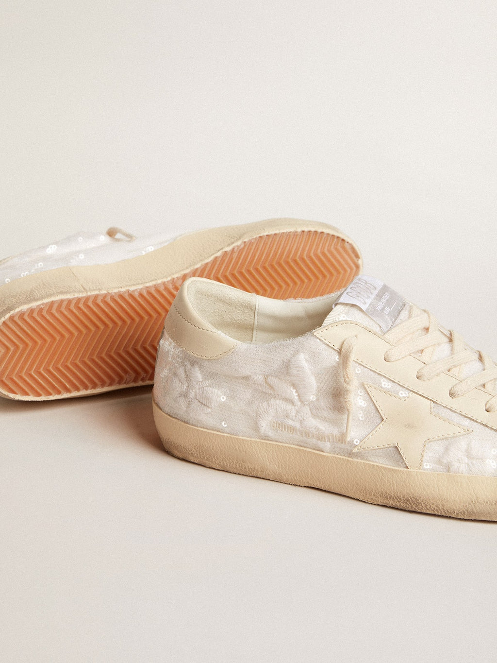 Women's Super-Star LTD in white sequins with leather star and embroidery| Golden Goose