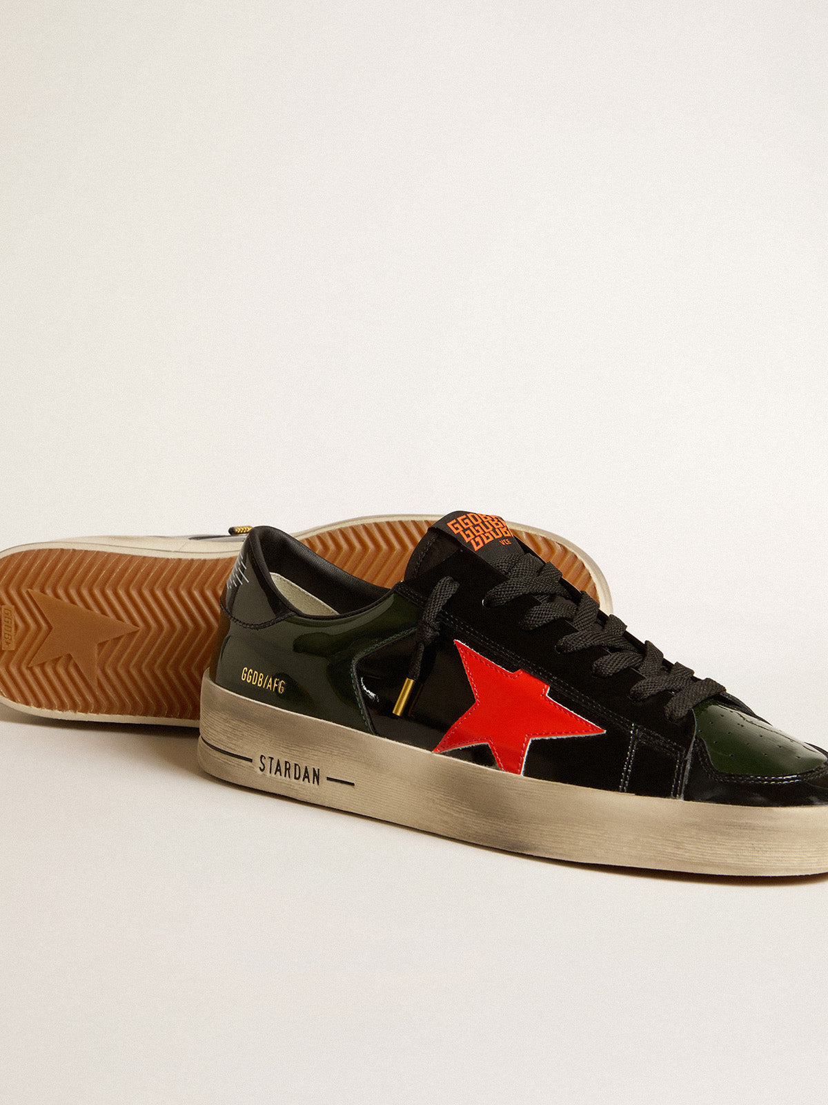 Women's Stardan in black and green patent leather with orange star| Golden Goose