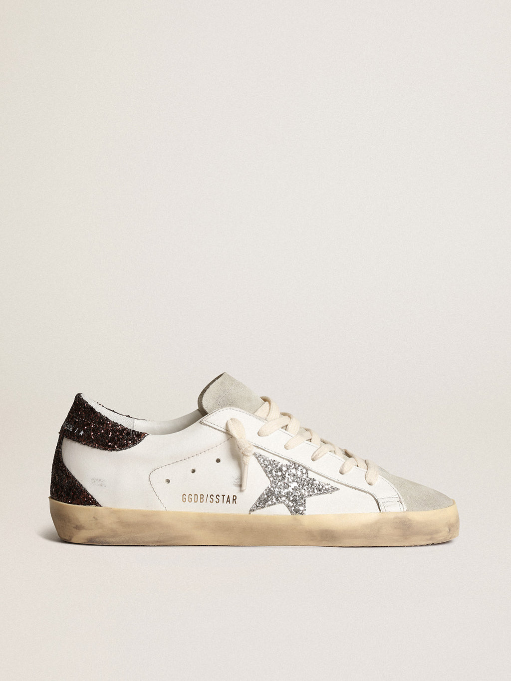 Super-Star with silver star and brown glitter heel tab| Golden Goose