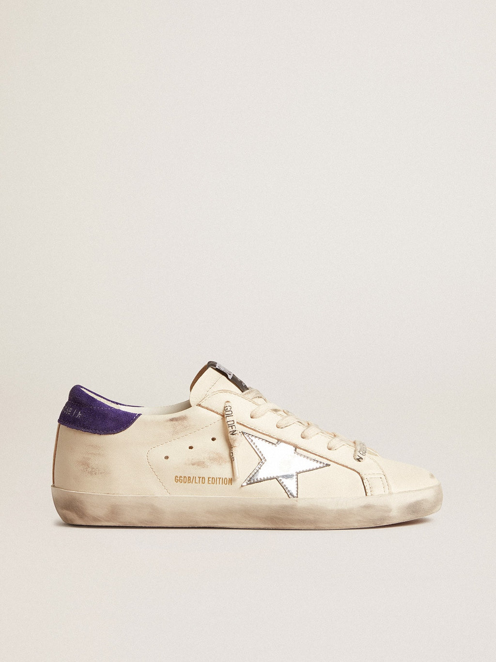 Super-Star LTD in nappa with metallic star and purple suede heel tab| Golden Goose