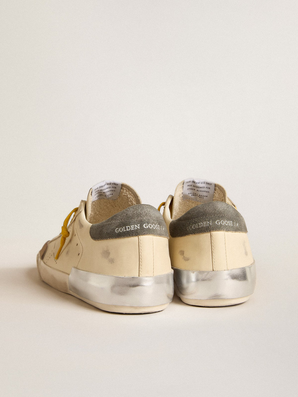 Super-Star in leather with perforated star and gray suede heel tab| Golden Goose