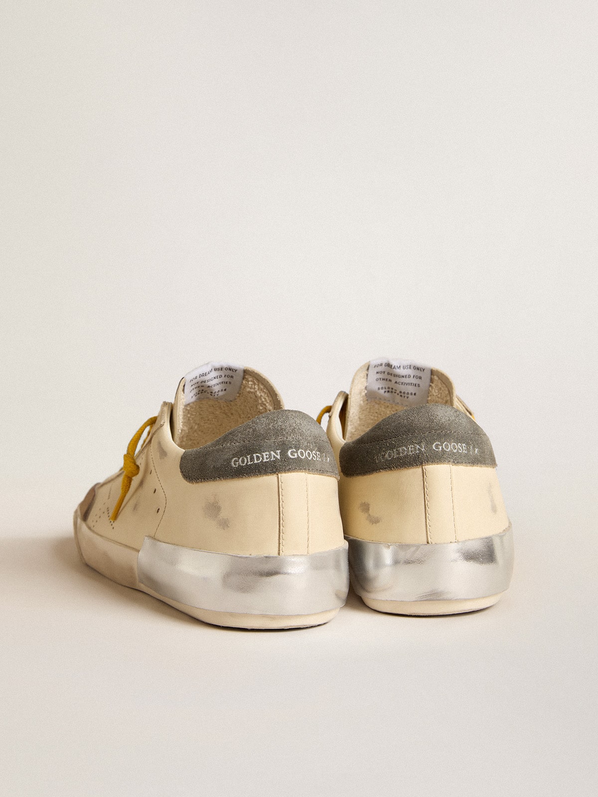 Super-Star in leather with perforated star and gray suede heel tab| Golden Goose