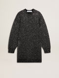 Women's black crew neck dress with all-over silver sequins| Golden Goose