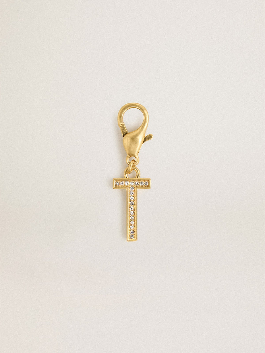 Letter T charm in gold-colored brass with crystals| Golden Goose