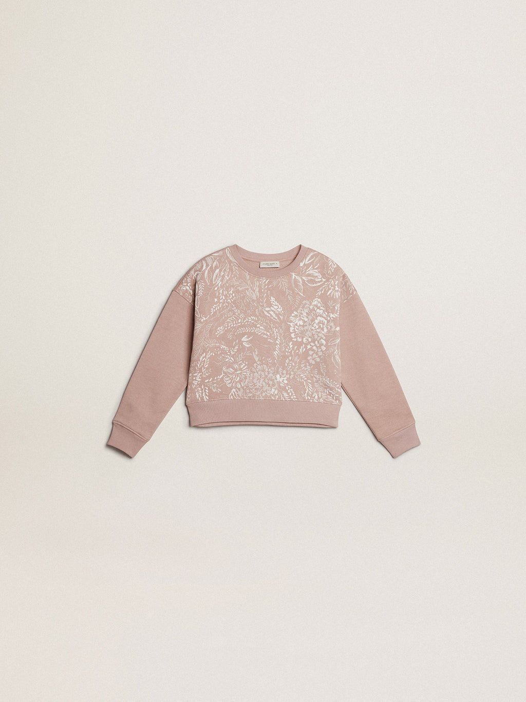 Cropped sweatshirt in pink cotton with toile de jouy print| Golden Goose