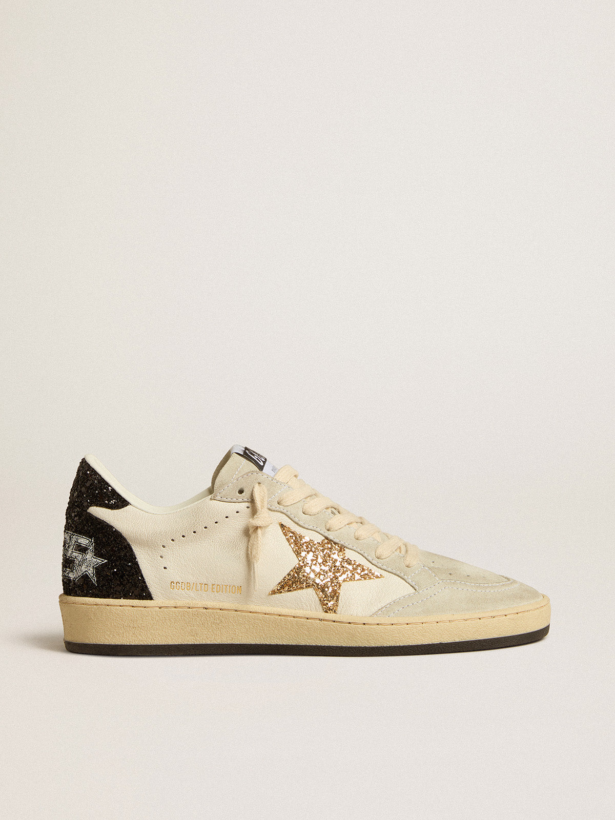 Ball Star LTD in nappa leather and suede with glitter star and black heel tab| Golden Goose