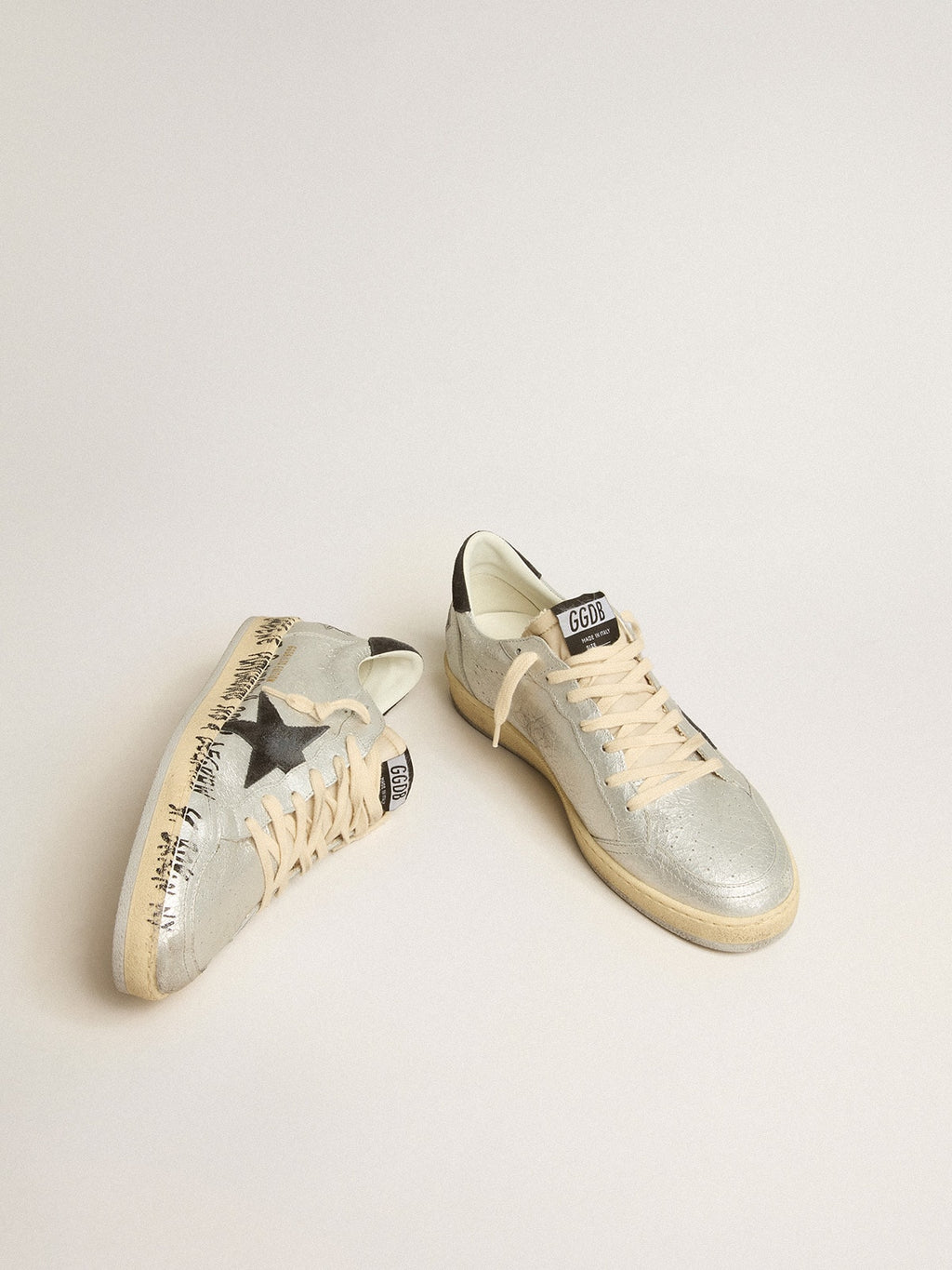 Ball Star LTD in silver leather with gray suede star and heel tab| Golden Goose