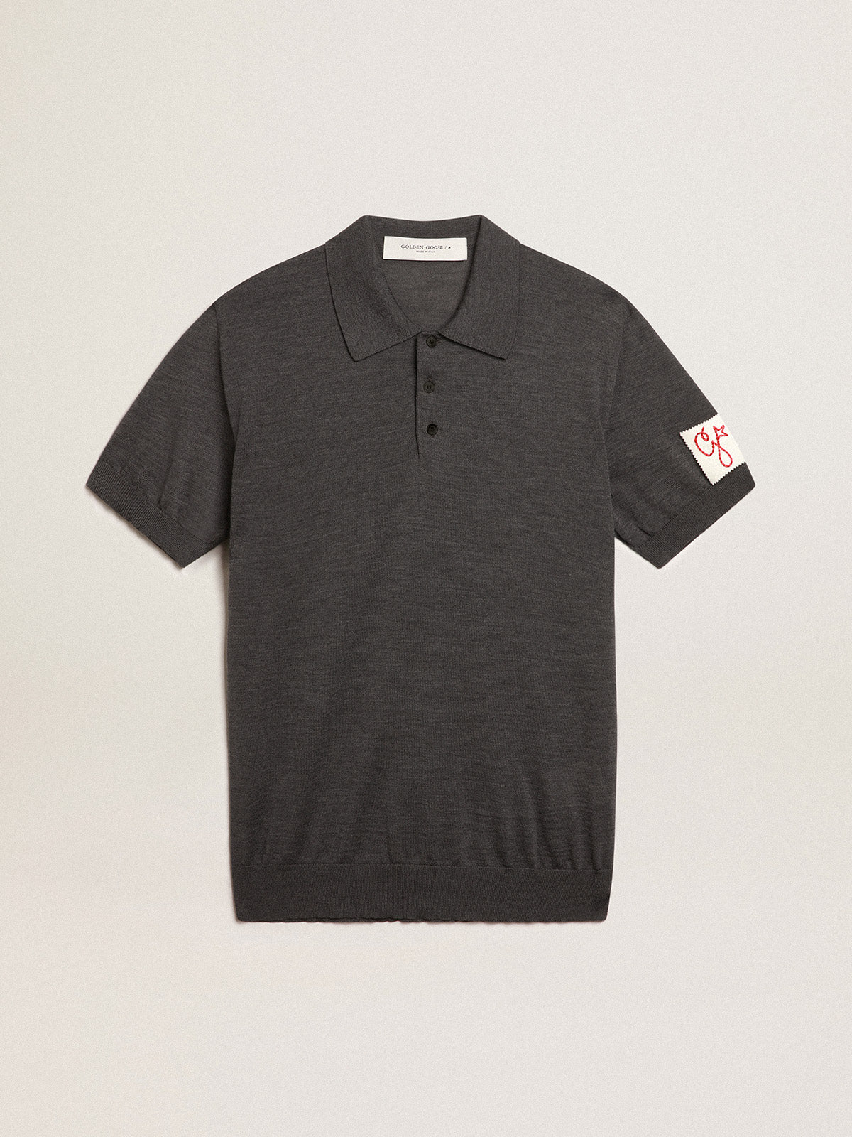 Men's short-sleeved polo shirt in gray merino wool| Golden Goose