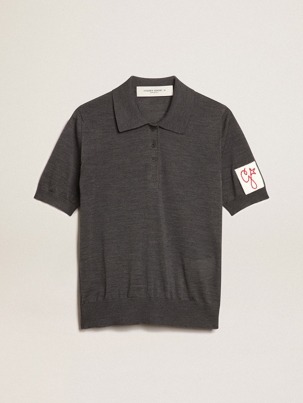 Women's polo shirt in anthracite merino wool| Golden Goose