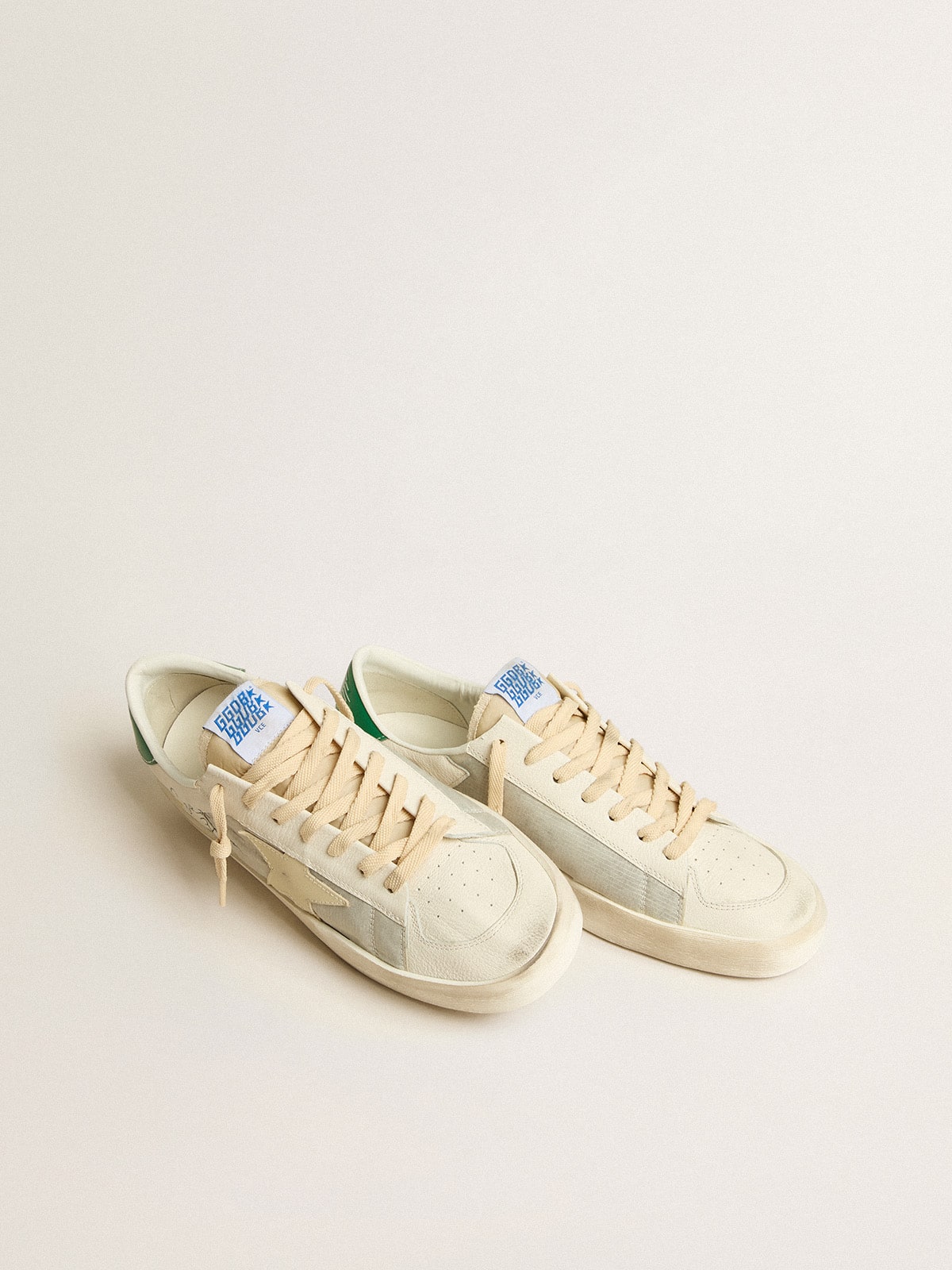Stardan in nappa leather and ripstop fabric with cream star and green heel tab| Golden Goose